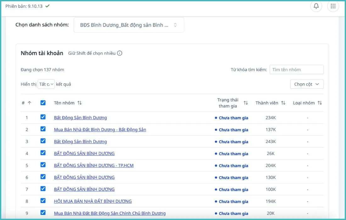 Chọn nhiều nhóm Facebook cùng lúc để đăng tin bất động sản